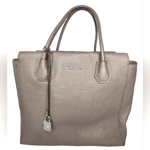 Michael Kors Studio Mercer Large Satchel Tote CINDER Leather Gray Taupe